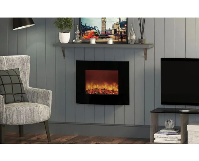 BeModern Quattro Wall Mounted Curved Electric Fire (Black Glass) 143951 main product photo