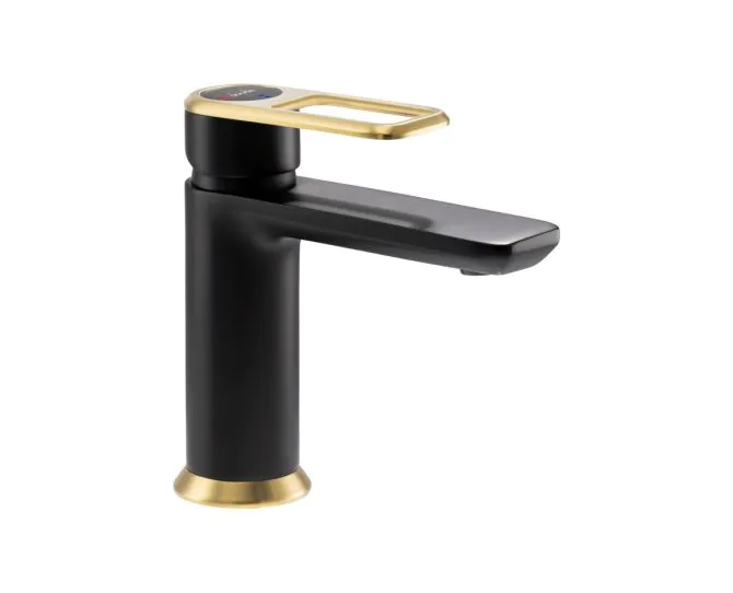 Abode Levarto Basin Mixer Matt Black & Brass AB2780 main product photo