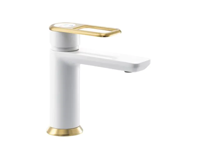 Abode Levarto Basin Mixer Matt White & Brass AB2781 main product photo
