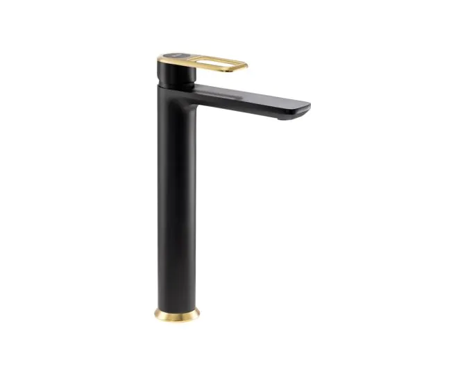 Abode Levarto Tall Basin Mixer Matt Black & Brass AB2785 main product photo