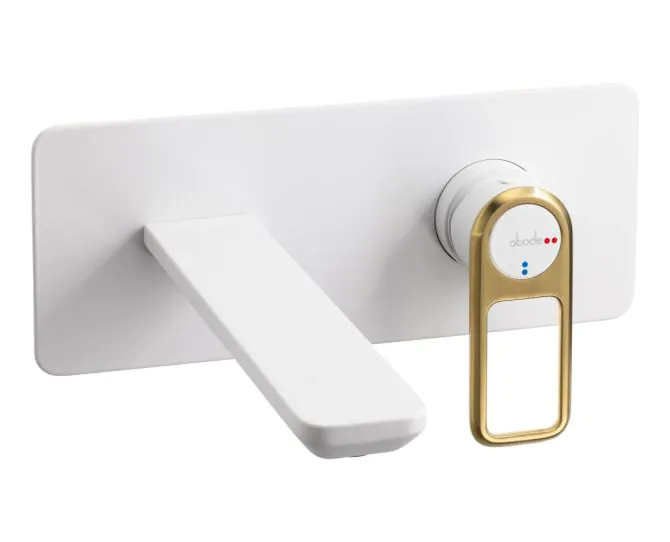 Abode Levarto Wall Mounted Basin/Bath Mixer Matt White & Brass AB2791 main product photo