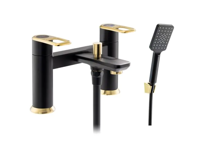 Abode Levarto Deck Mounted Bath Shower Mixer Matt Black & Brass AB2800 main product photo