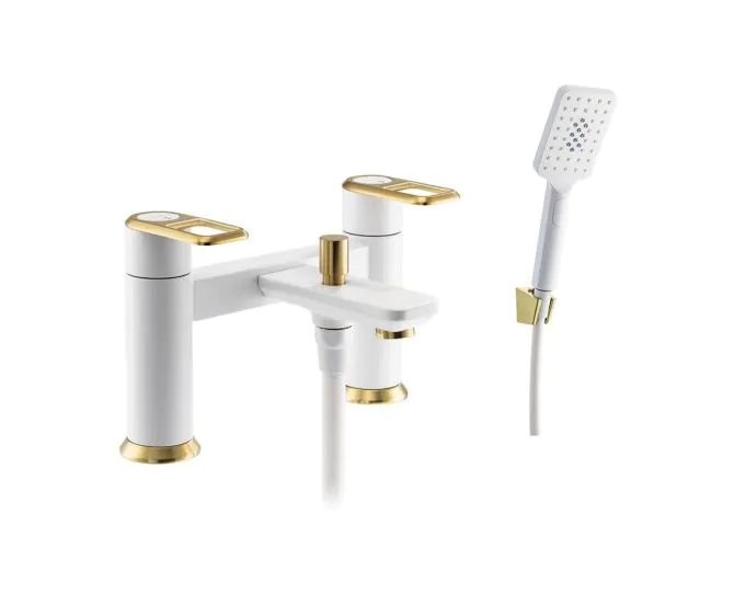 Abode Levarto Deck Mounted Bath Shower Mixer Matt White & Brass AB2801 main product photo