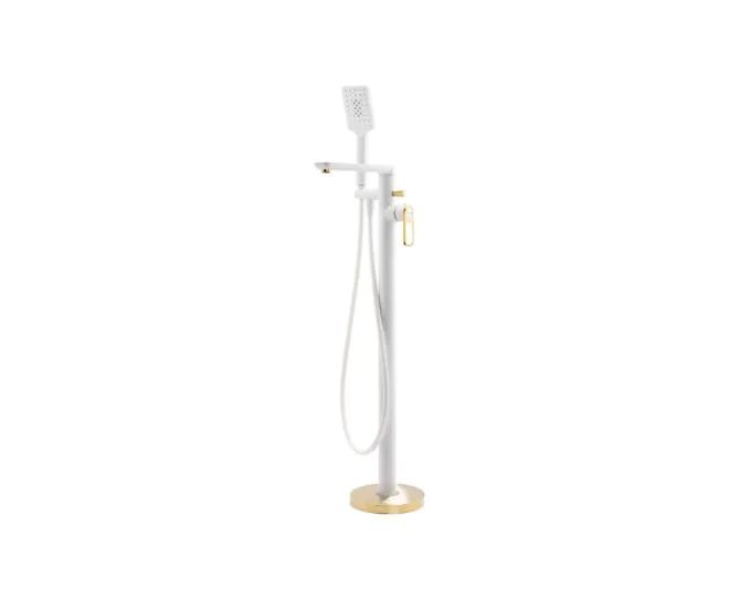 Abode Levarto Floor Standing Bath Shower Mixer Matt White & Brass AB2806 main product photo