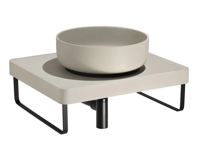 Abode Tableau/Cava Shelf & Round Basin Set - Pebble Grey w/Matt Black Finishes ABP1003 main product photo