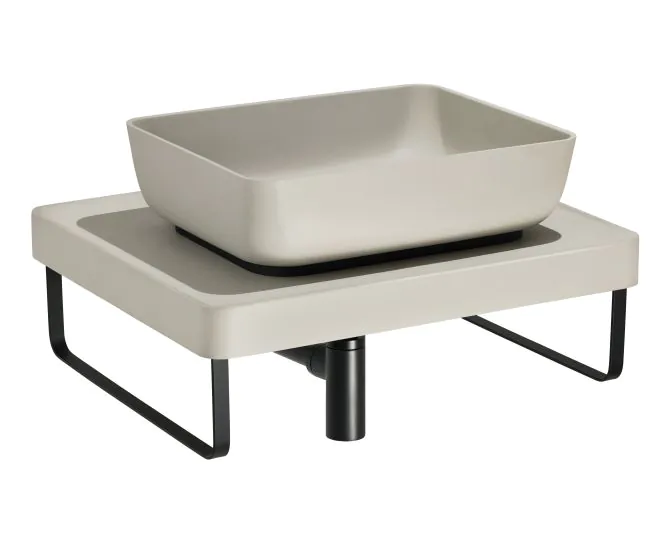 Abode Tableau/Cava Shelf & Tablet Basin Set - Pebble Grey w/Matt Black Finishes ABP1006 main product photo