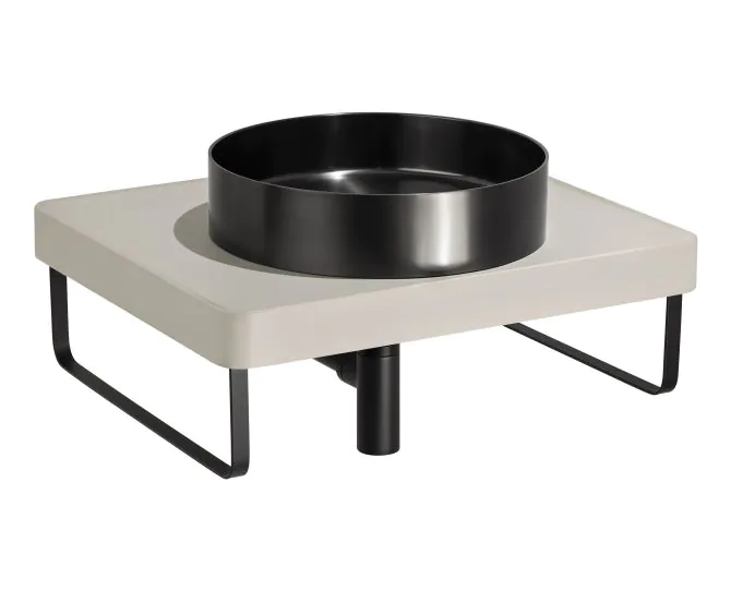Abode Tableau/Iox Shelf & Round Basin Set - Pebble Grey w/Matt Black Finishes ABP1009 main product photo