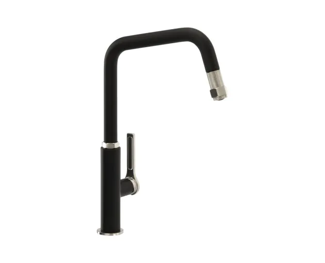 Abode Hex Single Lever Mixer Tap w/Pull Out Brushed Nickel/Black AT2089 main product photo