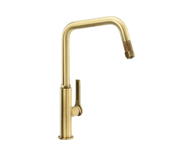 Abode Hex Single Lever Mixer Tap w/Pull Out Antique Brass AT2090 main product photo