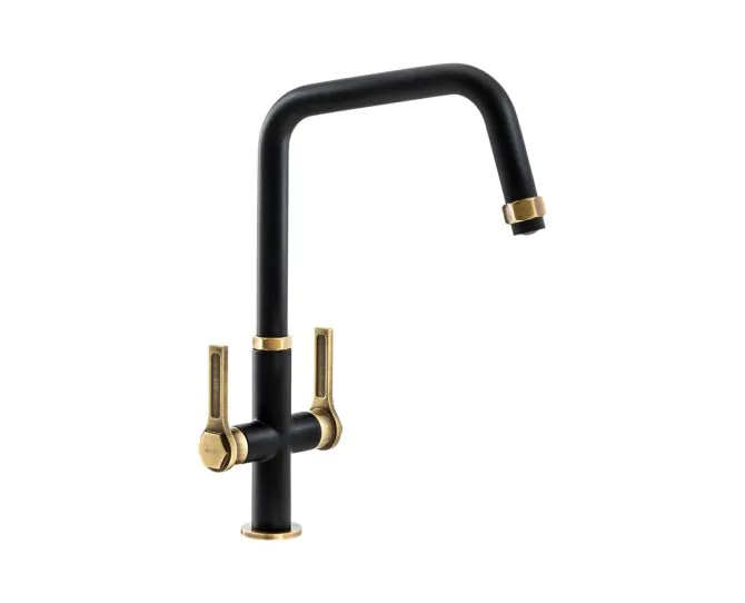 Abode Hex Monobloc Mixer Tap Antique Brass & Matt Black AT2179 main product photo