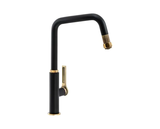 Abode Hex Single Lever Mixer Tap w/Pull Out Antique Brass & Matt Black AT2181 main product photo