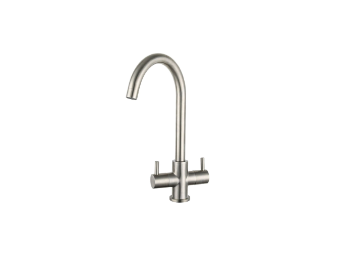 Prima Staten Swan Neck Dual Lever Mixer Tap Brushed Steel BPR2206 main product photo