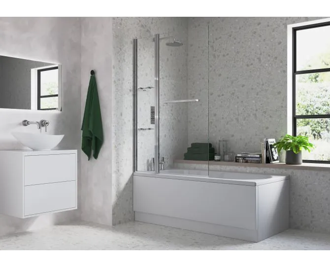 Vasca 1000x1500mm Two Panel Folding Bath Screen (6mm) - Chrome main product photo