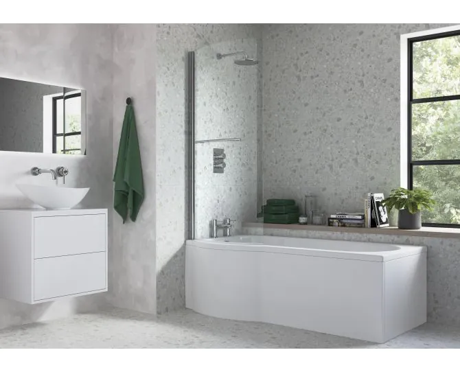 Vasca 760x1500mm P Shape Bath Screen (6mm) - Chrome main product photo