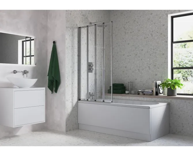 Vasca 815x1400mm Framed Four Fold Bath Screen (6mm) - Chrome main product photo