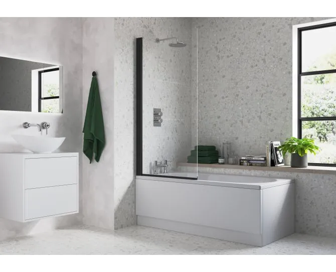 Vasca 800x1400mm Square Bath Screen (6mm) - Black main product photo
