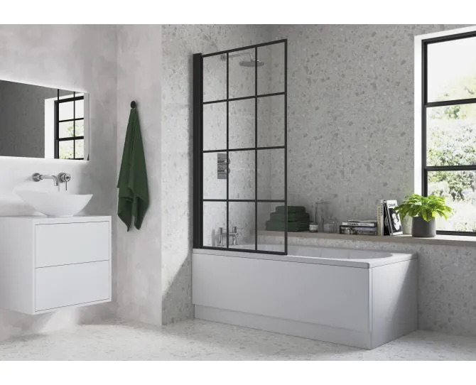 Vasca 800x1500mm Single Straight Bath Screen (6mm) - Black Framed main product photo