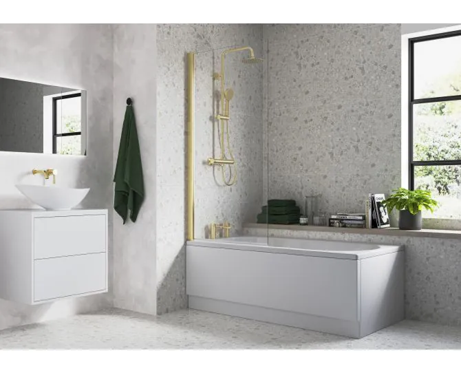 Vasca 800x1400mm Square Bath Screen (6mm) - Brushed Brass main product photo
