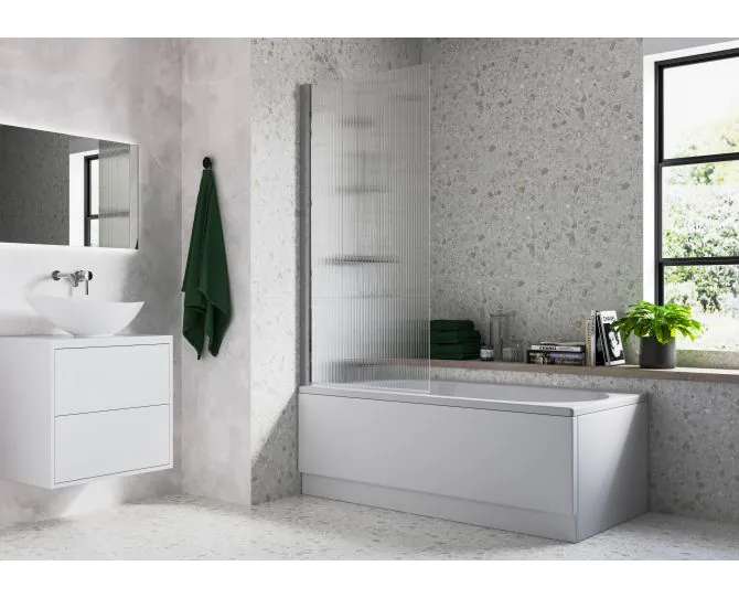 Vasca Fluted 800x1500mm Single Straight Bath Screen (5mm) - Chrome main product photo