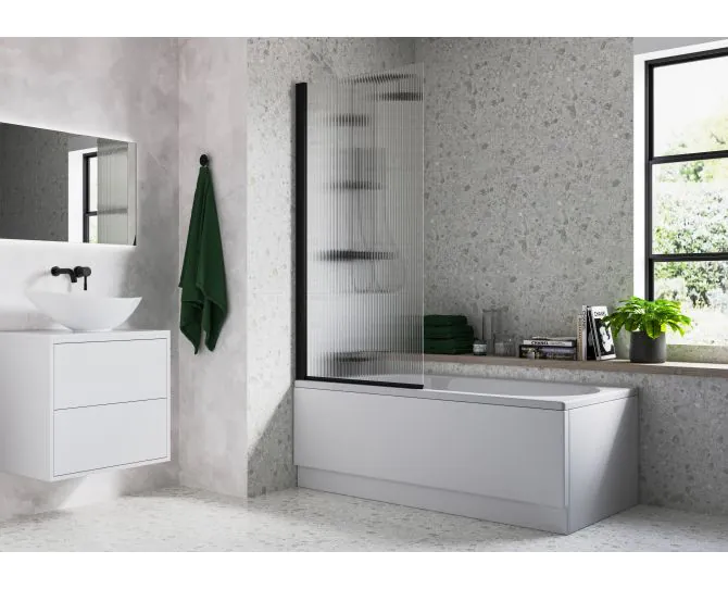 Vasca Fluted 800x1500mm Single Straight Bath Screen (5mm) - Matt Black main product photo