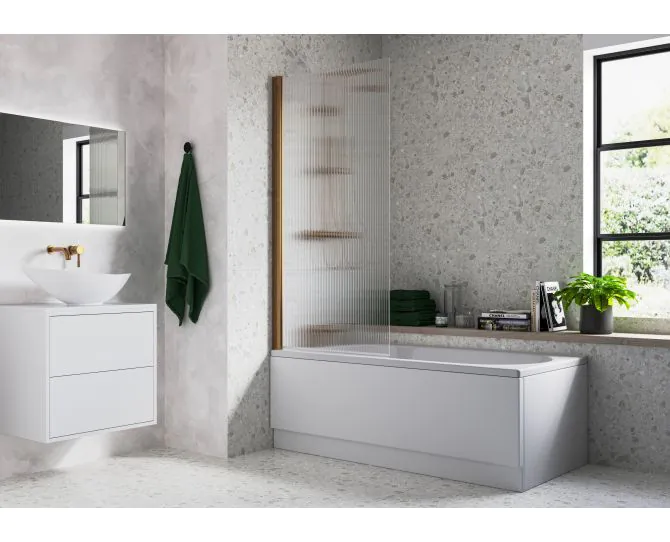 Vasca Fluted 800x1500mm Single Straight Bath Screen (5mm) - Brushed Bronze main product photo