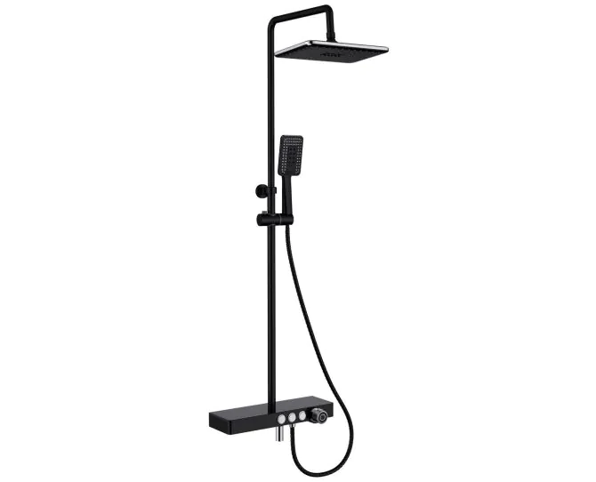 Vema Thermostatic Shower Column w/Fixed Head Riser Shelf & Foot Wash - Black DICM0462 main product photo