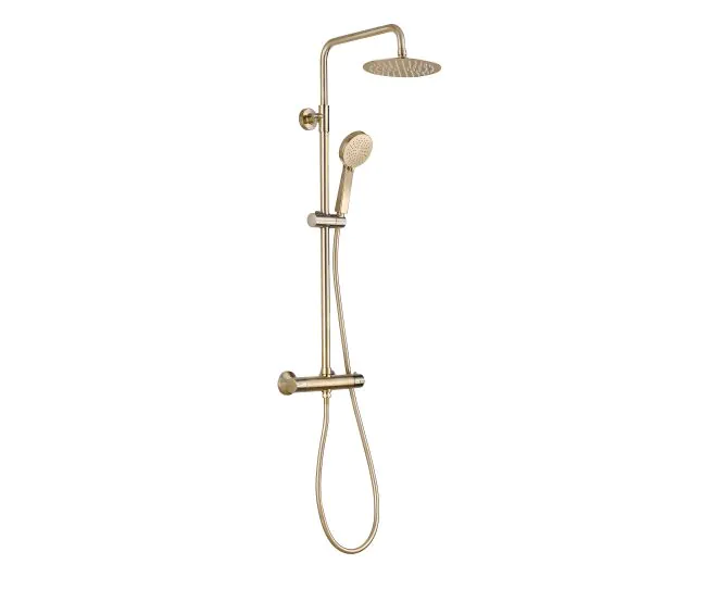 Vasca Urus Round Thermostatic Bar Mixer w/Riser Kit - Brushed Brass main product photo