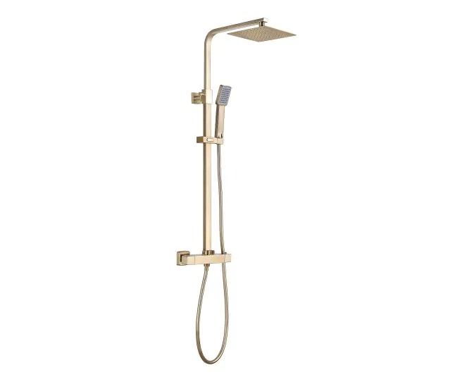 Vasca Cosmo Square Thermostatic Bar Mixer w/Riser Kit - Brushed Brass main product photo