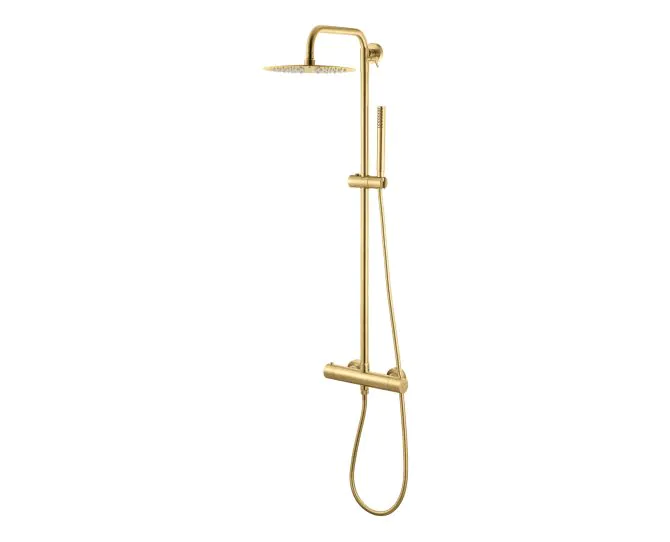 Vema Thermostatic Round Bar Valve w/Fixed Head & Riser - Brushed Brass DICM0852 main product photo