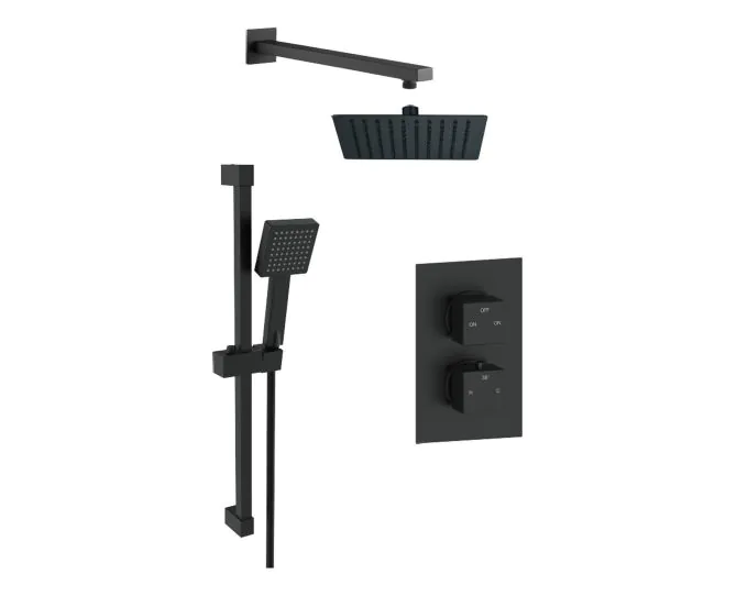 Vasca Square Concealed Valve Head & Arm Shower Pack - Matt Black main product photo