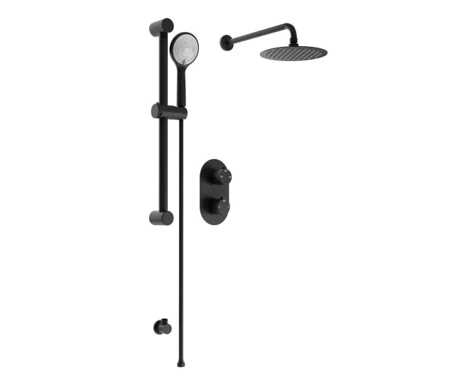 Vasca Round Concealed Valve Head & Arm Shower Pack - Black main product photo