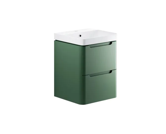Vasca Aquino 500mm 2 Drawer Wall Hung Cloakroom Basin Unit - Matt Sage Green main product photo