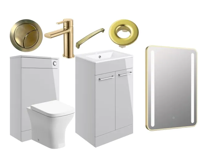 Vasca Forte 510mm F/S Furniture Pack - Grey Gloss w/Brushed Brass Finishes main product photo