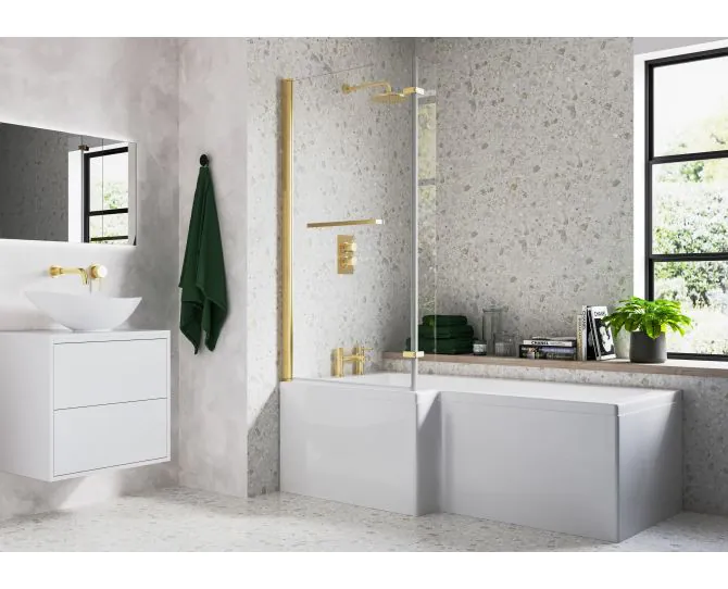 Vasca 815x1500mm L Shape Bath Screen (6mm) - Brushed Brass main product photo
