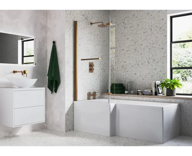Vasca 815x1500mm L Shape Bath Screen (6mm) - Brushed Bronze main product photo