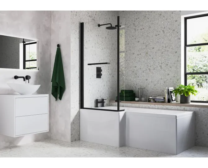Vasca 815x1500mm L Shape Bath Screen (6mm) - Matt Black main product photo