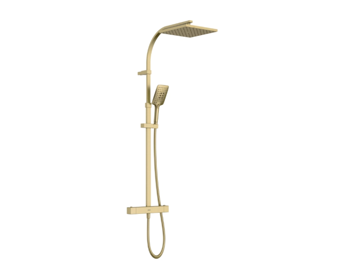 Bristan Qubo Thermostatic Bar Shower with Rigid Riser Brushed Brass QB SHXDIVCTFF BB main product photo