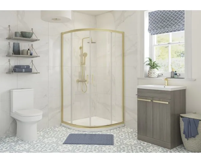 Envy Element 800mm 2 Door Quadrant - Brushed Brass main product photo