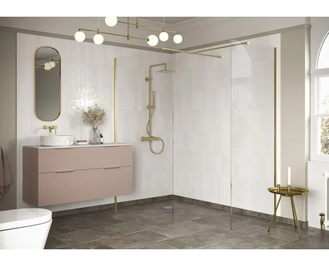 Envy Trend 800mm Wetroom Side Panel & Arm - Brushed Brass main product photo
