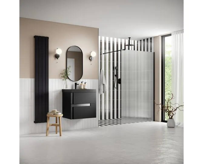 Envy Trend 1200mm Fluted Wetroom Panel & Support Arm - Black main product photo