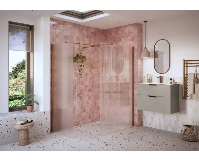 Envy Trend 900mm Fluted Wetroom Panel & Side Panel Arm - Brushed Bronze main product photo