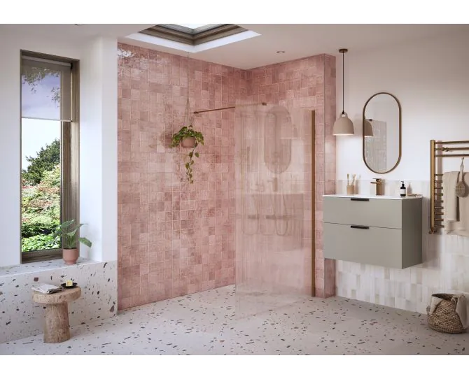 Envy Trend 1000mm Fluted Wetroom Panel & Support Bar - Brushed Bronze main product photo