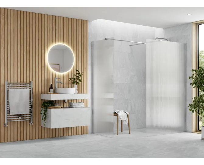 Envy Trend 900mm Fluted Wetroom Panel & Side Panel Arm - Chrome main product photo