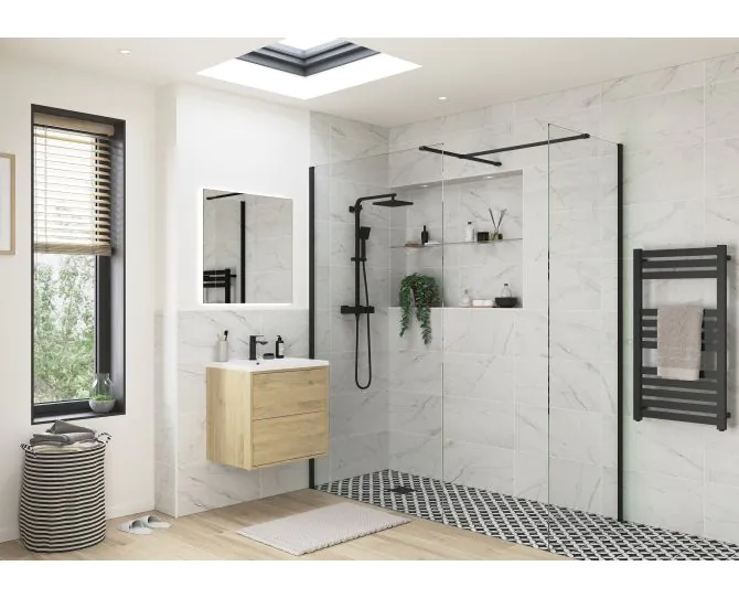 Envy Trend 760mm Wetroom Side Panel & Arm - Black main product photo
