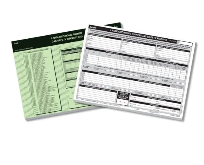 Regin REGP45 Landlords Gas Safety Record Pad main product photo