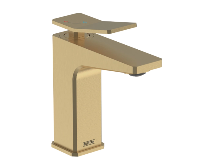 Bristan Tangram Brushed Brass Eco Start Basin Mixer with Clicker Waste TAN ES BAS BB main product photo