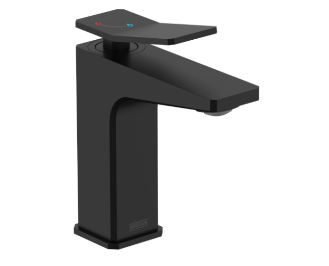 Bristan Tangram Black Eco Start Basin Mixer with Clicker Waste TAN ES BAS BLK main product photo