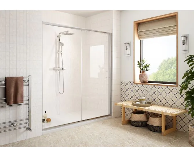Envy Element 1000x700mm Easy-Fit Sliding Door & 45mm Tray Pack - Chrome main product photo