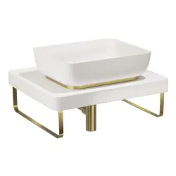 Abode Tableau/Cava Shelf & Tablet Basin Set - Chalk White w/Brushed Brass Finishes ABP1005