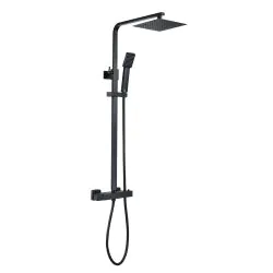 Vasca Cosmo Square Thermostatic Bar Mixer w/Riser Kit - Matt Black